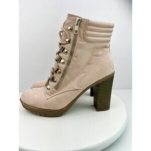 ANDIAMO Womens Size 9.5M Salmon Pink Faux Suede Ankle Boots Zipper Booties